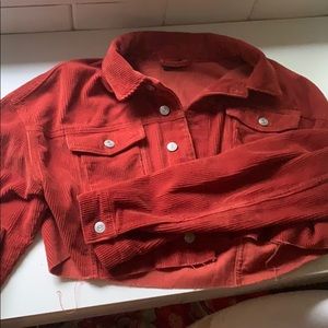 red cropped jacket